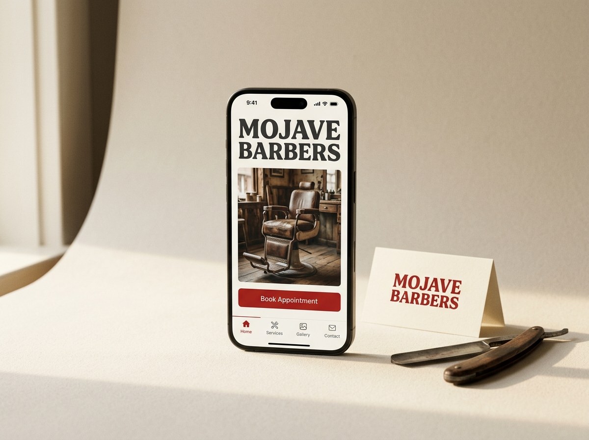 Mojave Barbers — Wordmark + barbershop mark