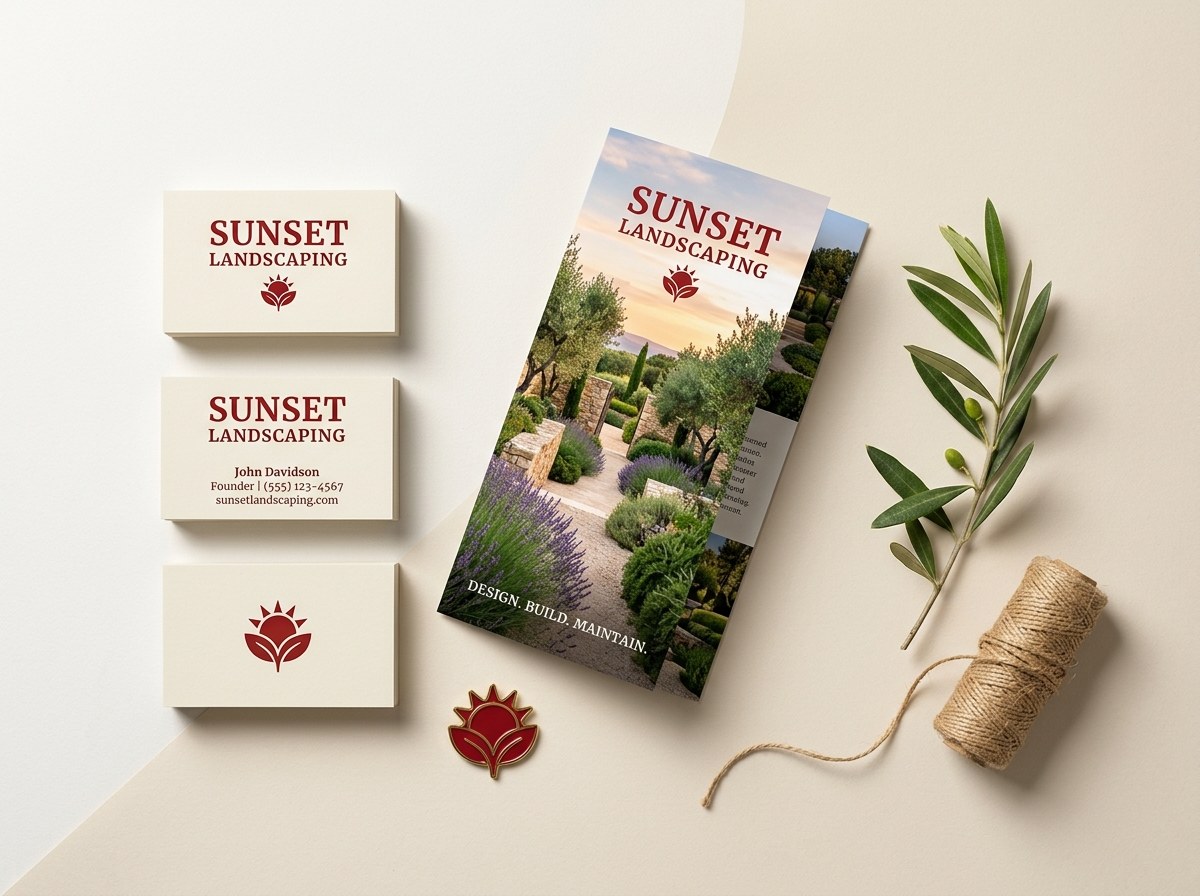 Sunset Landscaping — Business cards + truck signage